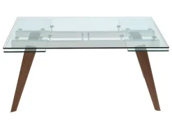 Mesa De Jantar Extensivel Altamira - 6 A 8 Lugares - Vidro Temperado E Metal Efeito Nogueira