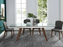 Mesa De Jantar Extensivel Altamira - 6 A 8 Lugares - Vidro Temperado E Metal Efeito Nogueira