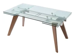 Mesa De Jantar Extensivel Altamira - 6 A 8 Lugares - Vidro Temperado E Metal Efeito Nogueira