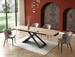 Mesa De Jantar Extensivel 6 A 10 Lugares Em Ceramica, Vidro Temperado E Metal Natural Claro E Preto - Xerena De Pascal Morabito