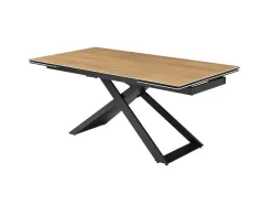 Mesa De Jantar Extensivel 6 A 10 Lugares Em Ceramica, Vidro Temperado E Metal Natural Claro E Preto - Xerena De Pascal Morabito