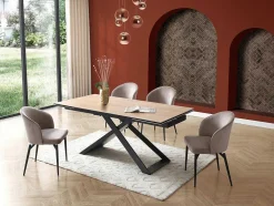 Mesa De Jantar Extensivel 6 A 10 Lugares Em Ceramica, Vidro Temperado E Metal Natural Claro E Preto - Xerena De Pascal Morabito