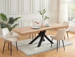 Mesa De Jantar Extensivel 6 A 10 Lugares Em Mdf E Metal Natural E Preto - Catonav
