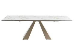 Mesa De Jantar Extensivel 6 A 10 Lugares Em Ceramica E Metal, Efeito Marmore Branco E Bege - Lozipa De Pascal Morabito