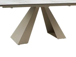 Mesa De Jantar Extensivel 6 A 10 Lugares Em Ceramica E Metal, Efeito Marmore Branco E Bege - Lozipa De Pascal Morabito