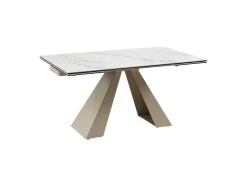 Mesa De Jantar Extensivel 6 A 10 Lugares Em Ceramica E Metal, Efeito Marmore Branco E Bege - Lozipa De Pascal Morabito