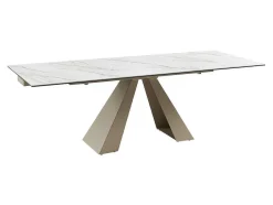Mesa De Jantar Extensivel 6 A 10 Lugares Em Ceramica E Metal, Efeito Marmore Branco E Bege - Lozipa De Pascal Morabito