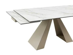 Mesa De Jantar Extensivel 6 A 10 Lugares Em Ceramica E Metal, Efeito Marmore Branco E Bege - Lozipa De Pascal Morabito