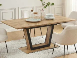 Mesa De Jantar Extensivel 6 A 10 Lugares Em Mdf E Metal Natural E Preto - Viteno