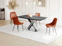 Mesa De Jantar Extensivel 6 A 8 Lugares Em Ceramica E Metal Efeito Marmore Preto - Thylia