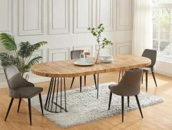 Mesa De Jantar Extensivel De 2 A 12 Lugares Em Mdf E Aco Natural E Preto - Firela