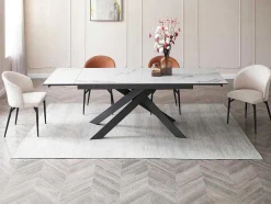 Mesa De Jantar Extensivel De 6 A 10 Lugares Em Ceramica E Metal Efeito Marmore Branco E Antracite - Corema De Pascal Morabito