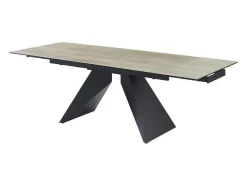 Mesa De Jantar Extensivel De 6 A 10 Lugares Em Ceramica, Vidro Temperado E Metal Natural Claro E Preto - Suniva