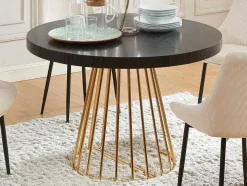 Mesa De Jantar Extensivel De 2 A 12 Lugares Em Mdf E Aco Preto E Dourado - Firela