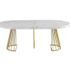Mesa De Jantar Extensivel De 2 A 12 Lugares Em Mdf E Aco Efeito Marmore Branco E Dourado - Firela