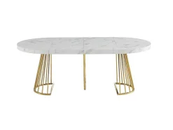 Mesa De Jantar Extensivel De 2 A 12 Lugares Em Mdf E Aco Efeito Marmore Branco E Dourado - Firela