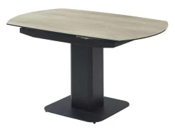 Mesa De Jantar Extensivel De 4 A 8 Lugares Em Ceramica, Vidro Temperado, Metal E Mdf, Natural Claro E Preto - Taloza
