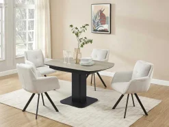 Mesa De Jantar Extensivel De 4 A 8 Lugares Em Ceramica, Vidro Temperado, Metal E Mdf, Natural Claro E Preto - Taloza