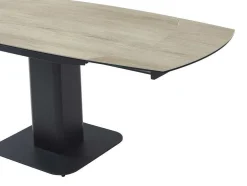 Mesa De Jantar Extensivel De 4 A 8 Lugares Em Ceramica, Vidro Temperado, Metal E Mdf, Natural Claro E Preto - Taloza