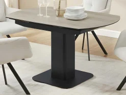 Mesa De Jantar Extensivel De 4 A 8 Lugares Em Ceramica, Vidro Temperado, Metal E Mdf, Natural Claro E Preto - Taloza