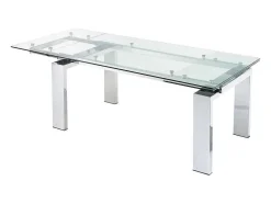 Mesa De Jantar Extensivel Lubana - Vidro Temperado E Metal - 8 A 10 Lugares