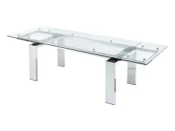 Mesa De Jantar Extensivel Lubana - Vidro Temperado E Metal - 8 A 10 Lugares