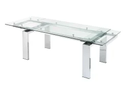 Mesa De Jantar Extensivel Lubana - Vidro Temperado E Metal - 8 A 10 Lugares