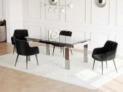 Mesa De Jantar Extensivel Lubana - Vidro Temperado E Metal - 8 A 10 Lugares