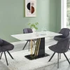 Mesa De Jantar 6 Lugares Em Ceramica E Mdf Efeito Marmore Branco, Dourado E Lacado A Preto - Ballarat