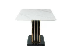 Mesa De Jantar 6 Lugares Em Ceramica E Mdf Efeito Marmore Branco, Dourado E Lacado A Preto - Ballarat