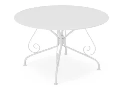 Mesa De Jardim D.120 Cm Metal Estilo Ferro Forjado Branco - Guermantes De Mylia