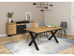 Mesa De Sala De Jantar, 8 Péssoas, 170, Robusto E Estavel Gracas A Sua Estrutura E Pernas Solidas, Oak E Preta, Industrial
