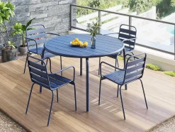 Mesa Redonda De Jardim D. 110 Cm Em Metal Azul-Escuro - Mirmande