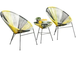 Mobiliário De Jardim De Fibra De Resina Entrancada - Amarelo, Cinzento, Preto: 2 Cadeiras E Uma Mesa - Alios Ii