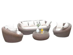 Mobiliário De Jardim Em Resina Entrancada Caramel: Sofá, 2 Cadeiroes E Mesa De Centro - Whiteheaven