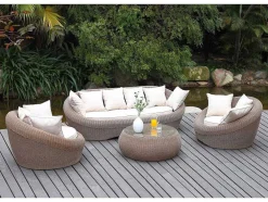 Mobiliário De Jardim Em Resina Entrancada Caramel: Sofá, 2 Cadeiroes E Mesa De Centro - Whiteheaven