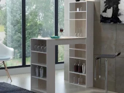 Móvel De Bar Com Espacos De Arrumação Em Mdf Cor Natural E Branco - Skarn