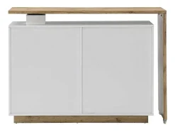 Móvel De Bar Giratorio Com 2 Portas, 1 Gaveta E 1 Nicho Em Mdf Lacado A Branco E Carvalho - Eldir