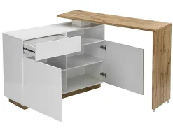 Móvel De Bar Giratorio Com 2 Portas, 1 Gaveta E 1 Nicho Em Mdf Lacado A Branco E Carvalho - Eldir