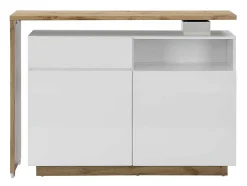 Móvel De Bar Giratorio Com 2 Portas, 1 Gaveta E 1 Nicho Em Mdf Lacado A Branco E Carvalho - Eldir