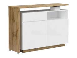 Móvel De Bar Giratorio Com 2 Portas, 1 Gaveta E 1 Nicho Em Mdf Lacado A Branco E Carvalho - Eldir