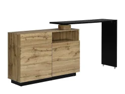Móvel De Bar Giratorio Com 2 Portas, 1 Gaveta E 1 Nicho Em Mdf Cor Carvalho E Preto - Eldir