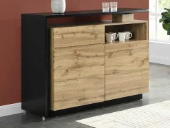 Móvel De Bar Giratorio Com 2 Portas, 1 Gaveta E 1 Nicho Em Mdf Cor Carvalho E Preto - Eldir