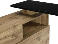 Móvel De Bar Giratorio Com 2 Portas, 1 Gaveta E 1 Nicho Em Mdf Cor Carvalho E Preto - Eldir