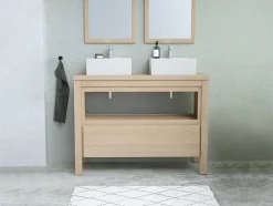 Móvel De Casa De Banho Com Lavatório Duplo De Pousar, Folha De Carvalho, 120 Cm - Cosmoti