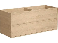 Móvel De Casa De Banho Com Lavatório Duplo De Pedra E Espelho, Folha De Carvalho, 120 Cm - Milipam
