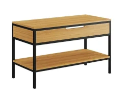 Móvel De Casa De Banho Em Teca Clara E Metal Com Lavatório Duplo 120 Cm - Tukad