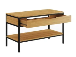 Móvel De Casa De Banho Em Teca Clara E Metal Com Lavatório Duplo 120 Cm - Tukad