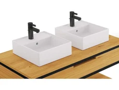 Móvel De Casa De Banho Em Teca Clara E Metal Com Lavatório Duplo 120 Cm - Tukad