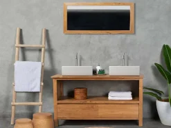 Móvel De Casa De Banho Em Teca Com Lavatório Duplo E Espelho De 135 Cm - Ketapang